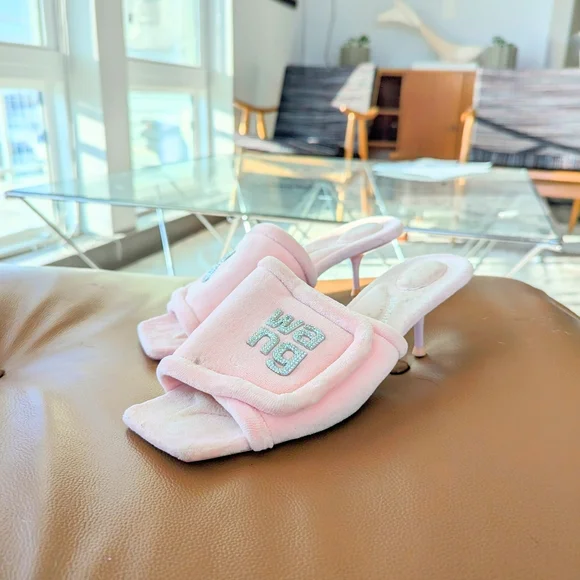 Alexander Wang Jessie Padded Velour Mules/ Slides/ Kitten Heels - Picture 3 of 6